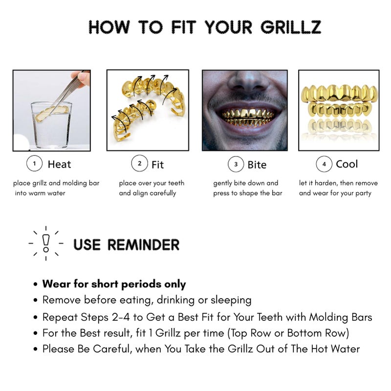 JINAO Grillz Teeth Men - Grills for Your Teeth 8 Top & Bottom Set, 18K Gold-Plated Brass Dental Grills with Molding Bars, Unisex Hip-Hop Rapper Costume Accessory(Iced Silvery Set) - Image 4